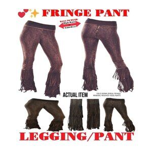🛑 BULLY Fold Over FRINGE ➕🆒 LEGGING PANT High Waist Acid Wash 💸BUY NOW‼️🟢